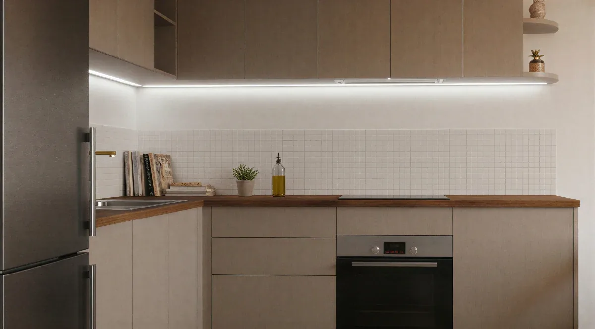 Crédence en zellige et éclairage sous meubles de la cuisine La Placette