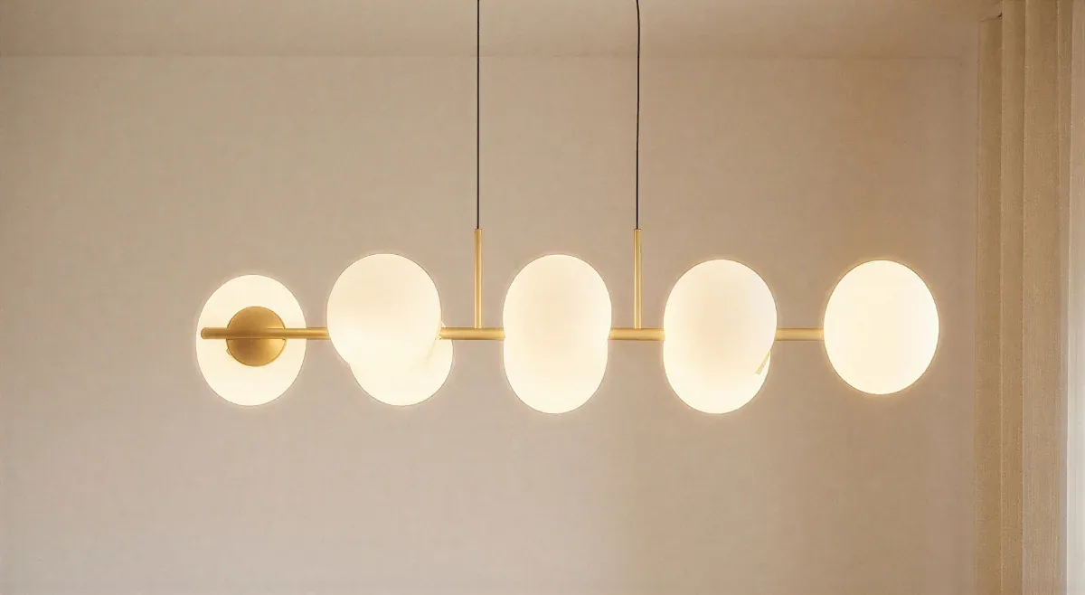 Suspension linéaire à globes opalins de la cuisine La Placette