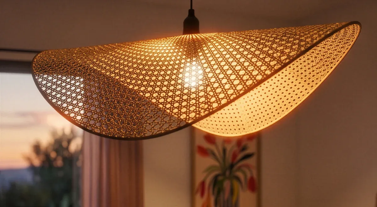 Suspension en fibre tressée de la chambre de Combebelle au coucher du soleil